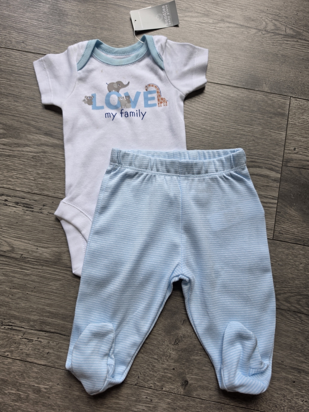3/$6 Baby Blue 'Love My Family' Bodysuit & Footed Pant Set